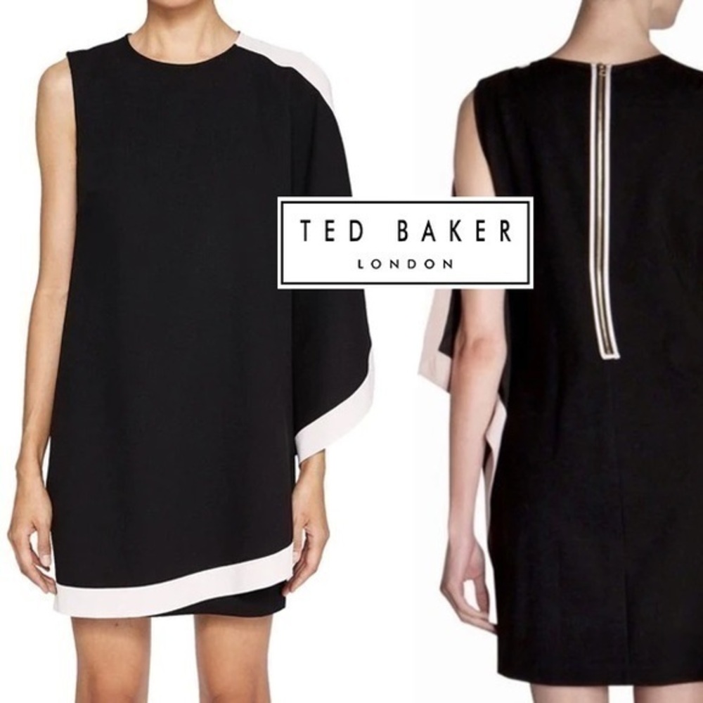 Ted Baker Bolty Viscose Nylon Black Blush Drape Sleeveless Mini Dress XS (0)